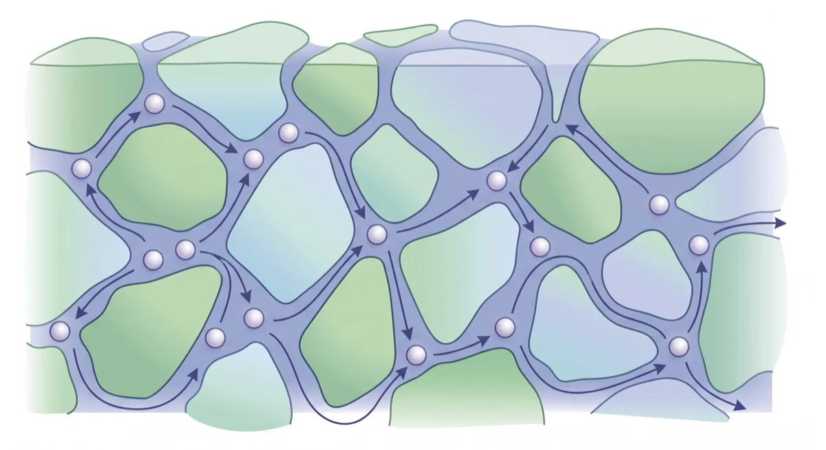 Solid and polymer electrolyte illustration